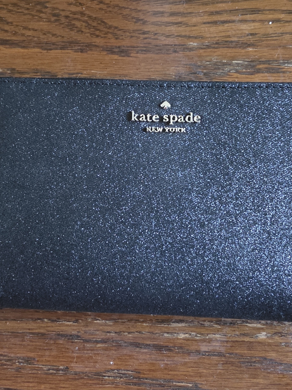 Kate Spade black glitter wallet , Long, Gold Hardware